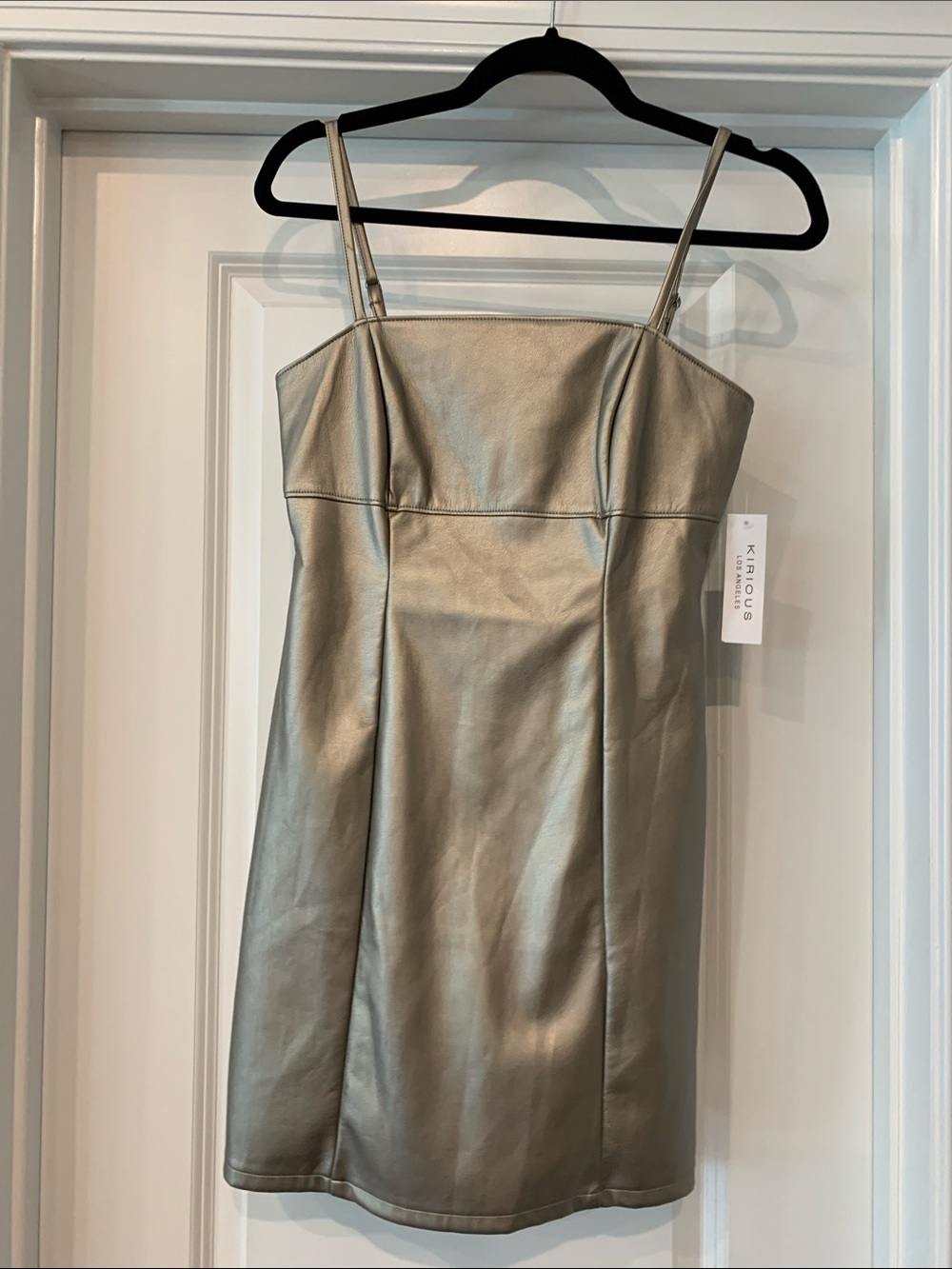 Kirious LA Metallic platinum vegan leather Mini Slip Dress M NWT